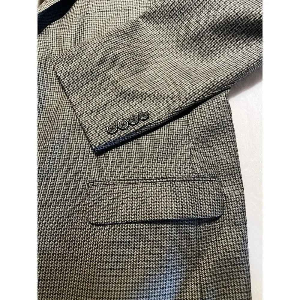 Ralph Lauren LRL 48L Tan Brown Houndstooth Silk Wool Blazer Sport Jacket
